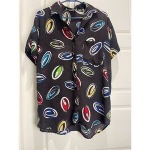 Traffic Jam vintage black/multicolored disc short sleeve shirt size M